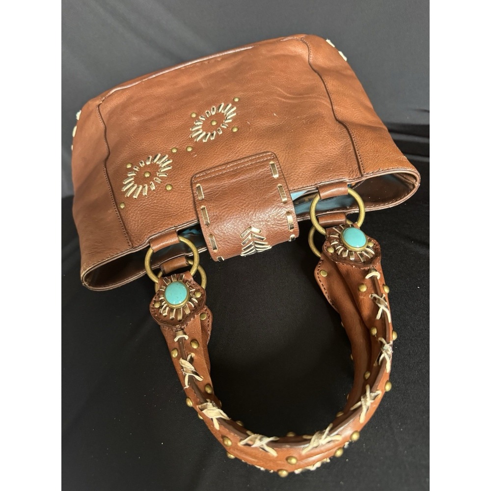 BCB Girls Brown Leather Bag In Western Style With Turquoise - Picture 12 of 16